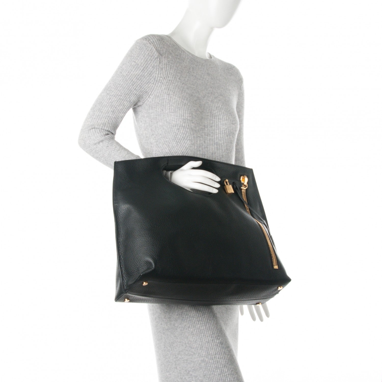 Tom Ford Grained Calfskin Alix Padlock Zip Tote Black 3 of 9