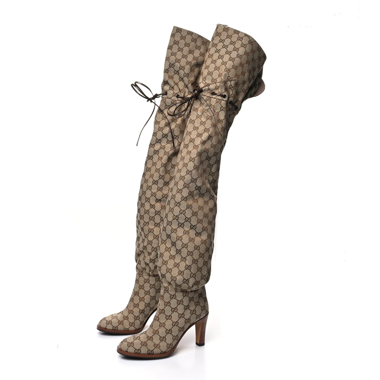 Monogram Over the Knee Boots 36.5 Beige Ebony