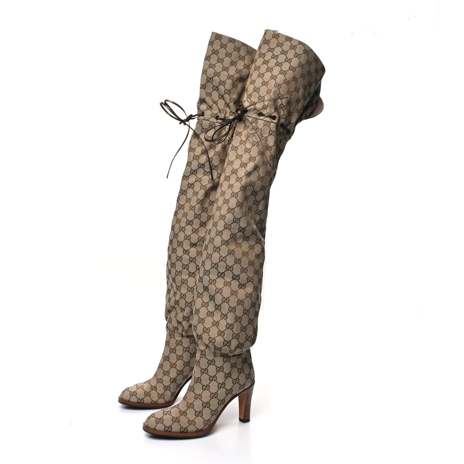 Gucci Monogram Over the Knee Boots 36.5 Beige Ebony 3 of 6