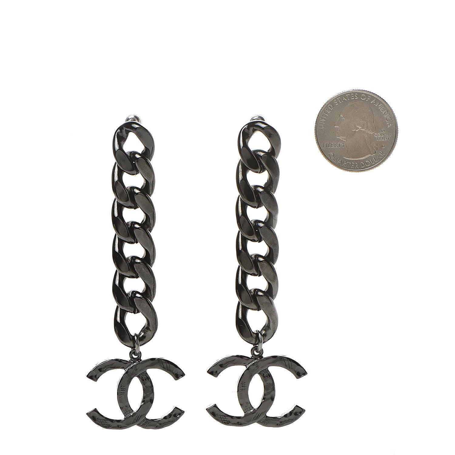 Chanel Metal CC Pick Drop Earrings Ruthenium 2 of 6