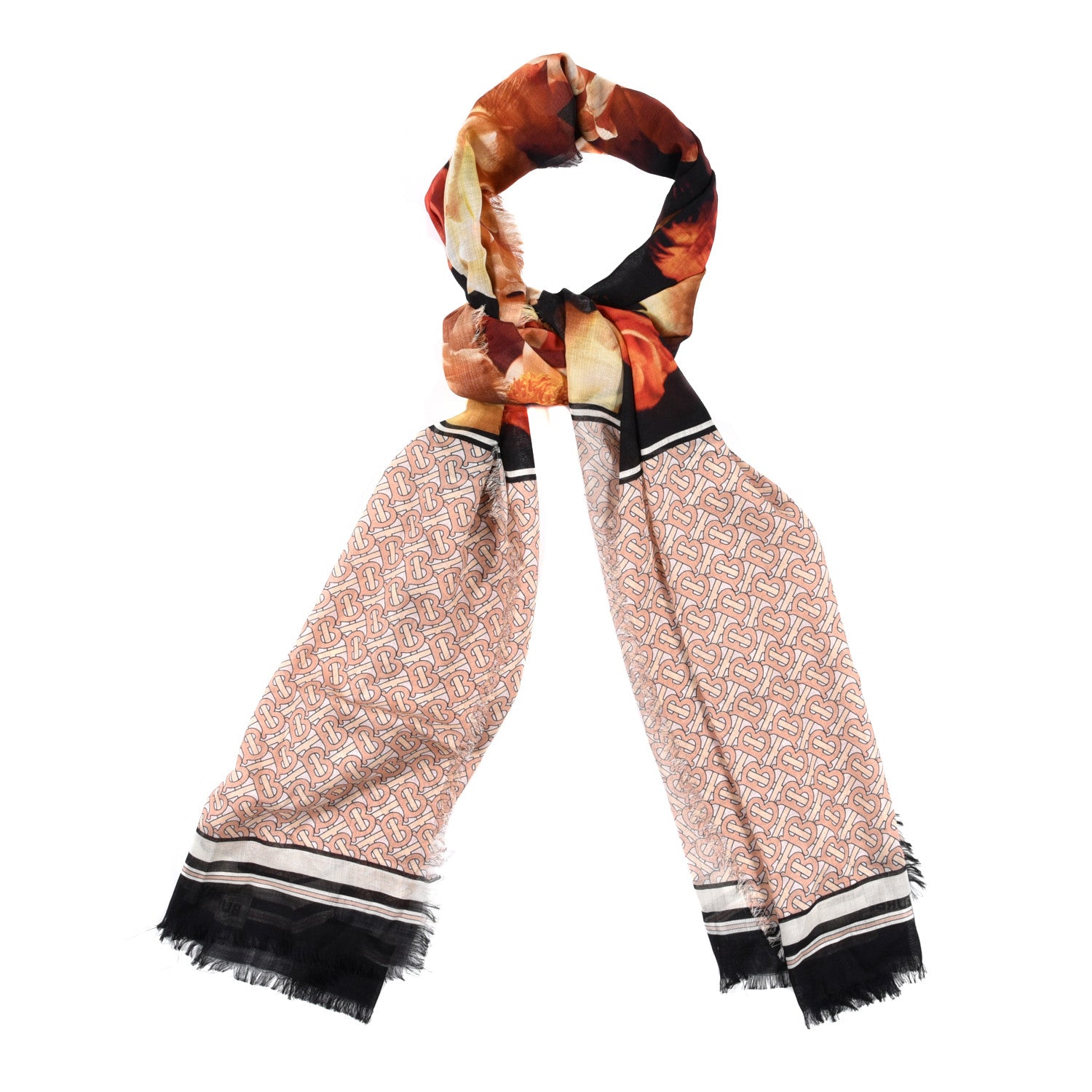 Burberry Silk Floral TB Monogram Print Scarf Pink Black 1 of 5