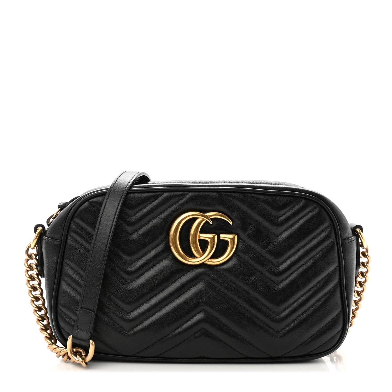 Gucci Calfskin Matelasse Small GG Marmont Chain Shoulder Bag Black 1 of 11