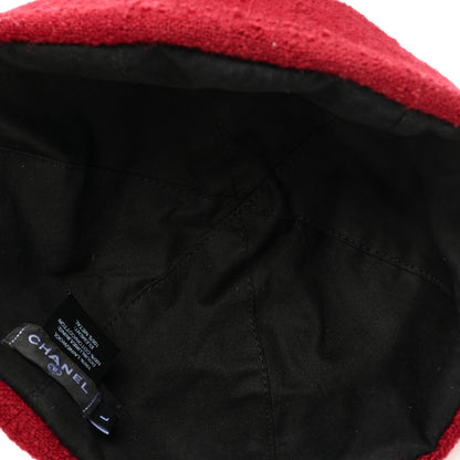 Chanel Wool Tweed CC Beret Beanie Hat L Burgundy 6 of 8
