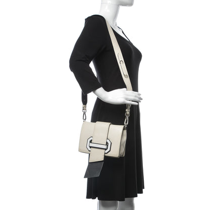 Prada City Calf Plex Ribbon Bag White Black 2 of 30