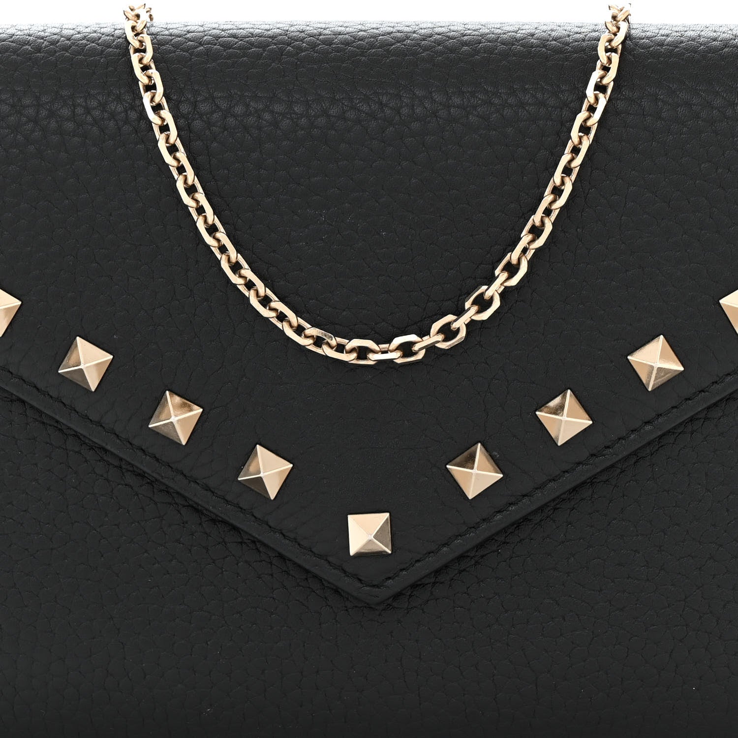 Valentino Garavani Pebbled Calfskin Rockstud Envelope Wallet on Chain Black 8 of 11