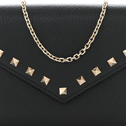 Valentino Garavani Pebbled Calfskin Rockstud Envelope Wallet on Chain Black 8 of 11