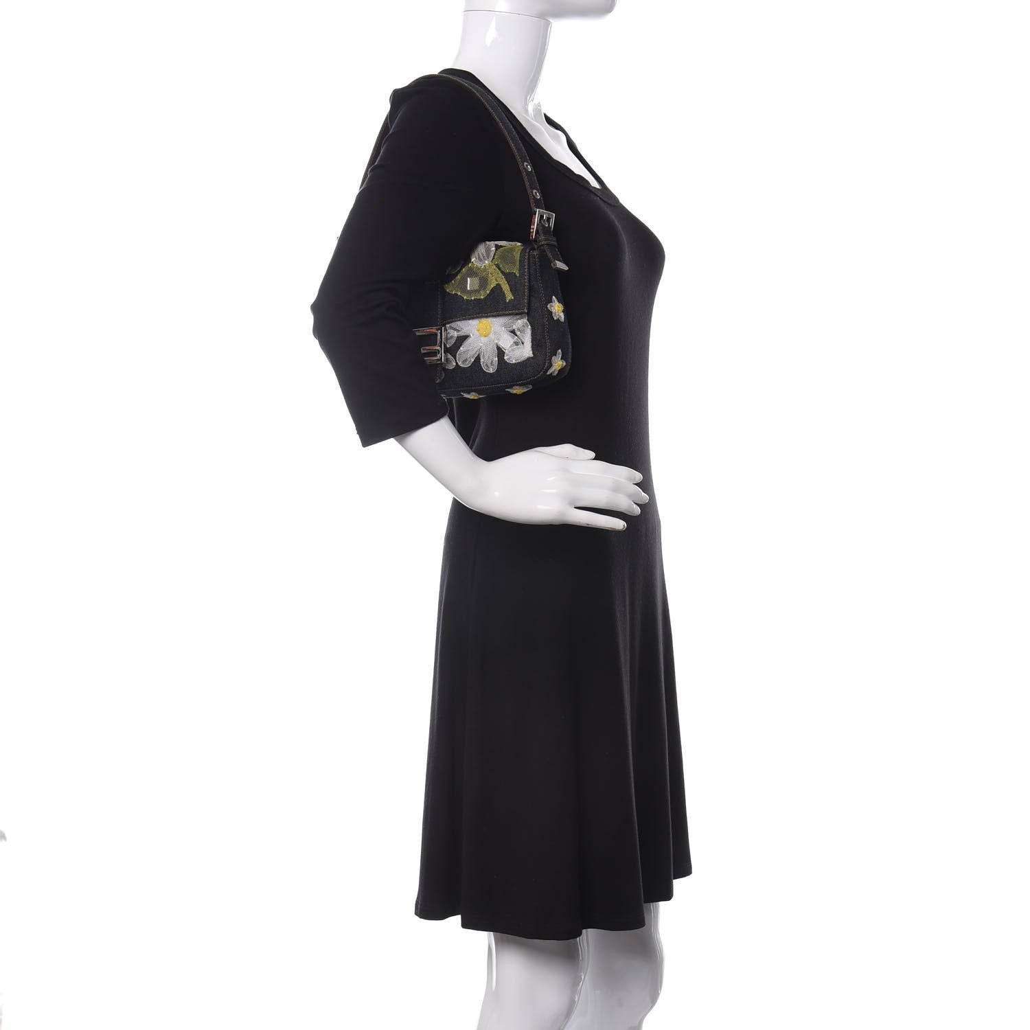 Fendi Denim Flower Applique Baguette Blue 2 of 9