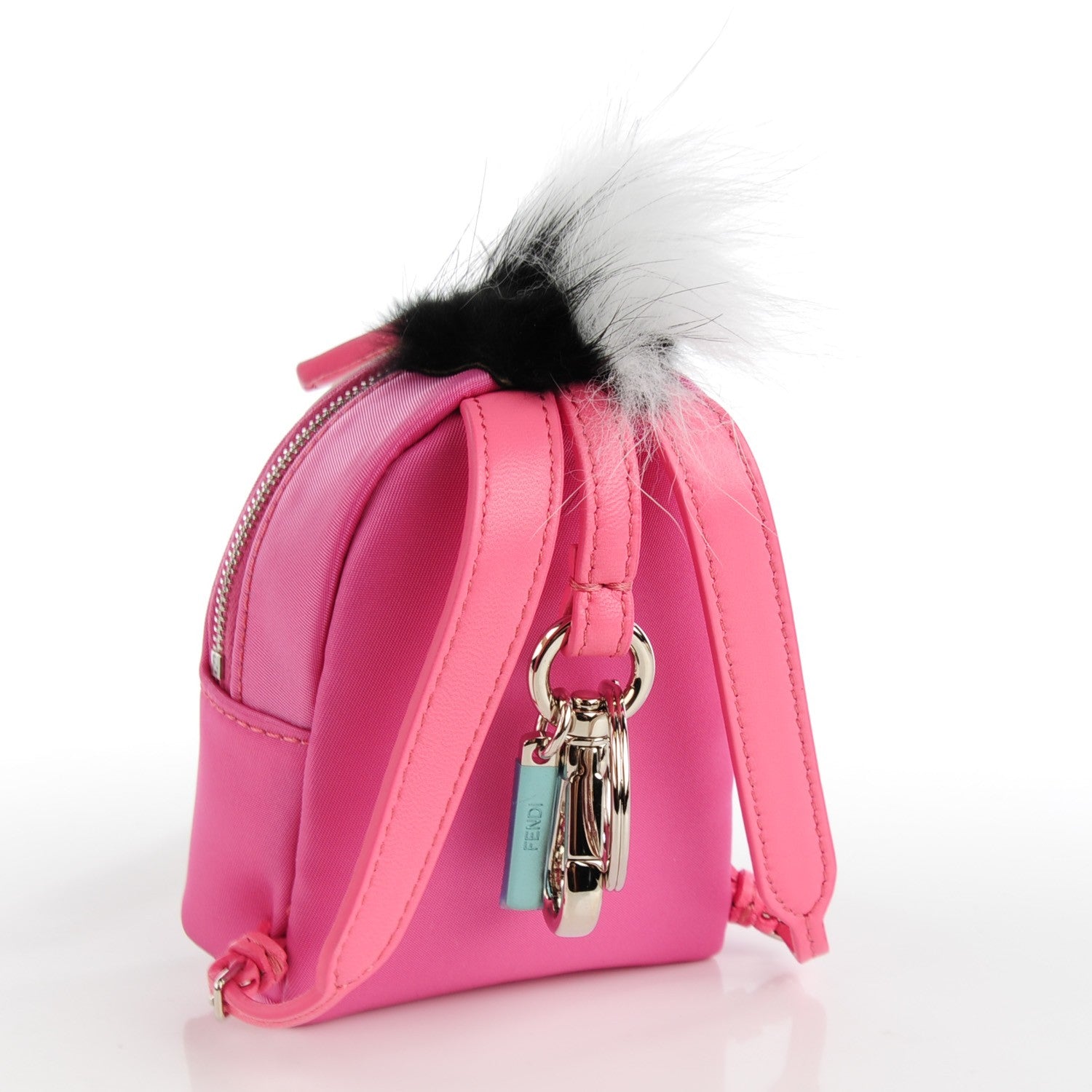 Fendi Nylon Shiny Nappa Nutria Fox Fur Monster Eyes Mini Backpack Charm Lollypop Rosa Fluo Multicolor 3 of 8