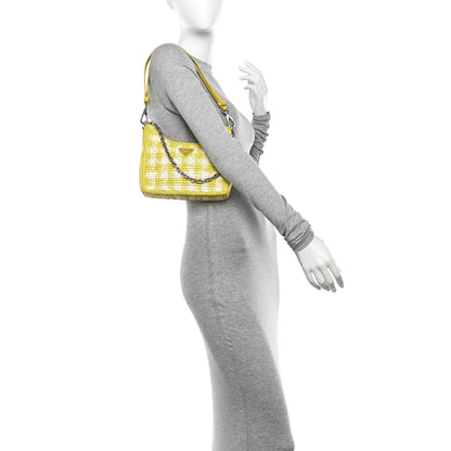 Prada Yarn Raffia Effect Crochet Mini Re-Edition Shoulder Bag Citron Yellow 2 of 12