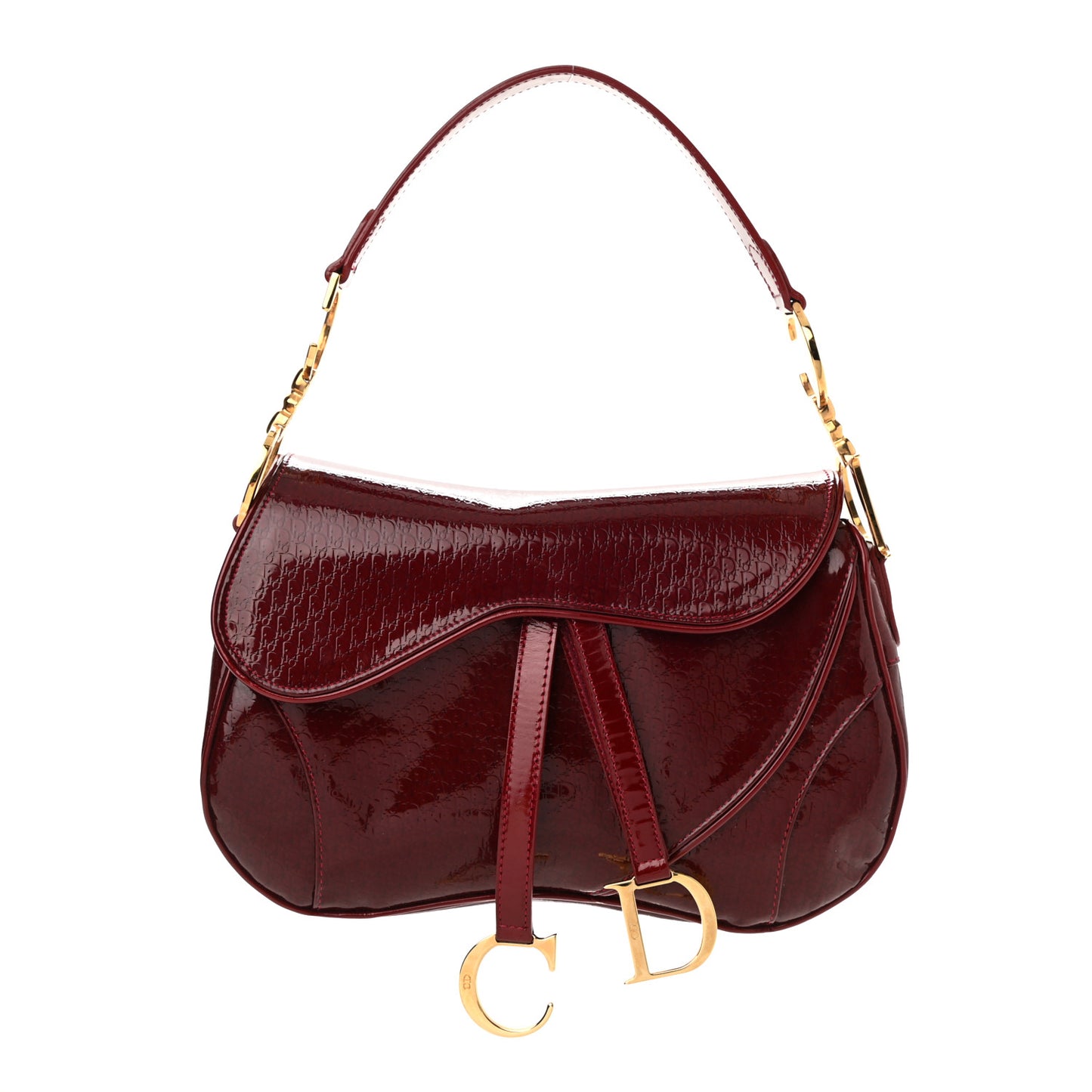 Patent Diorissimo Double Saddle Bag Dark Red