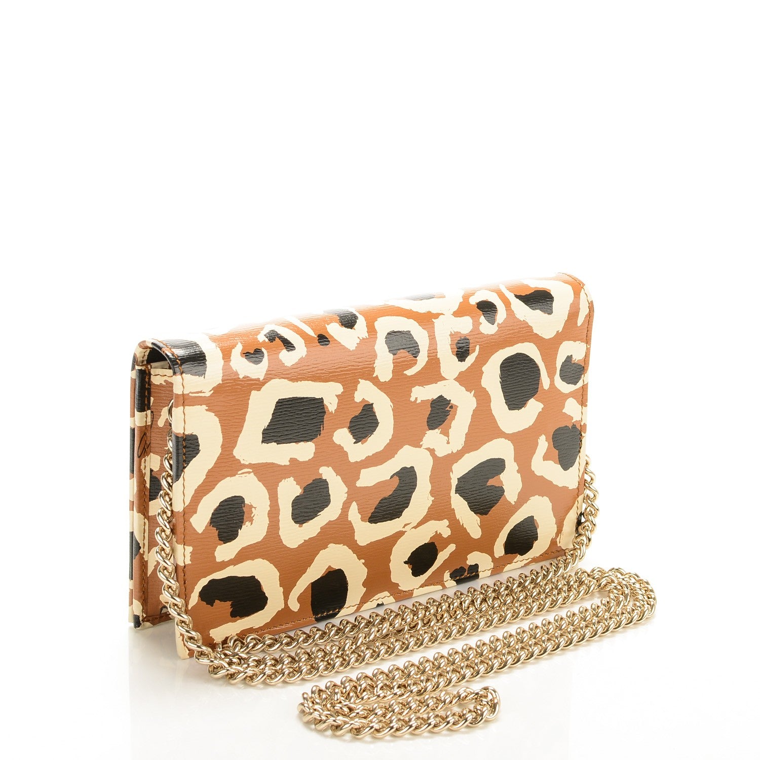 Gucci Patent Leopard Print Betty Chain Wallet Tobacco Black 3 of 6