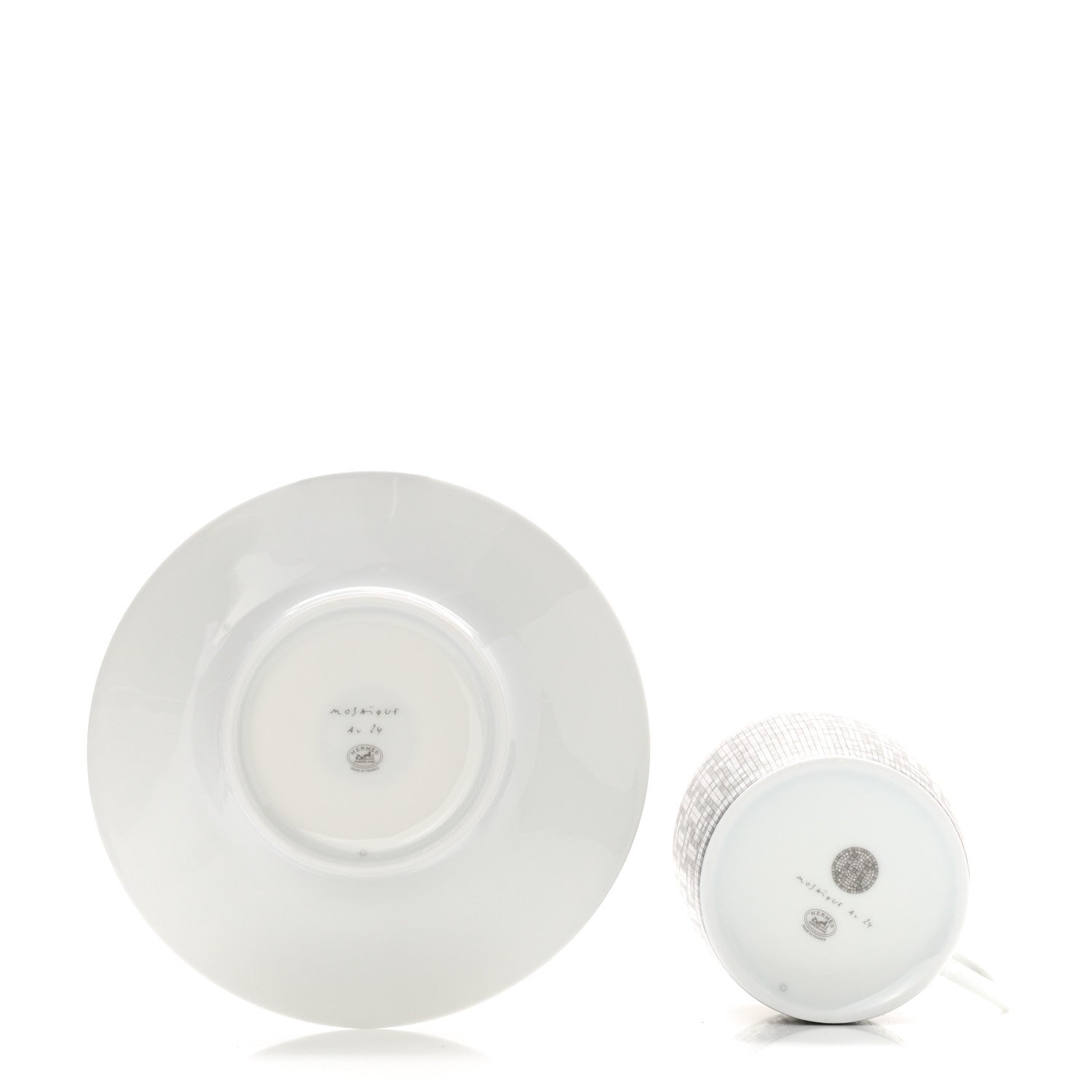 Hermes Porcelain Mosaique Au 24 Platine Tea Cup And Saucer Set Of 2 Platinum 5 of 8