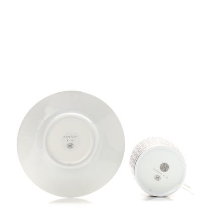 Hermes Porcelain Mosaique Au 24 Platine Tea Cup And Saucer Set Of 2 Platinum 5 of 8