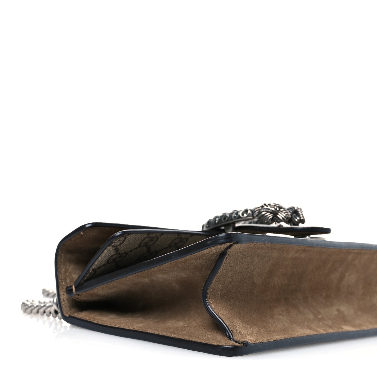 GG Supreme Monogram Suede Crystal Small Dionysus Shoulder Bag Beige Ebony Taupe