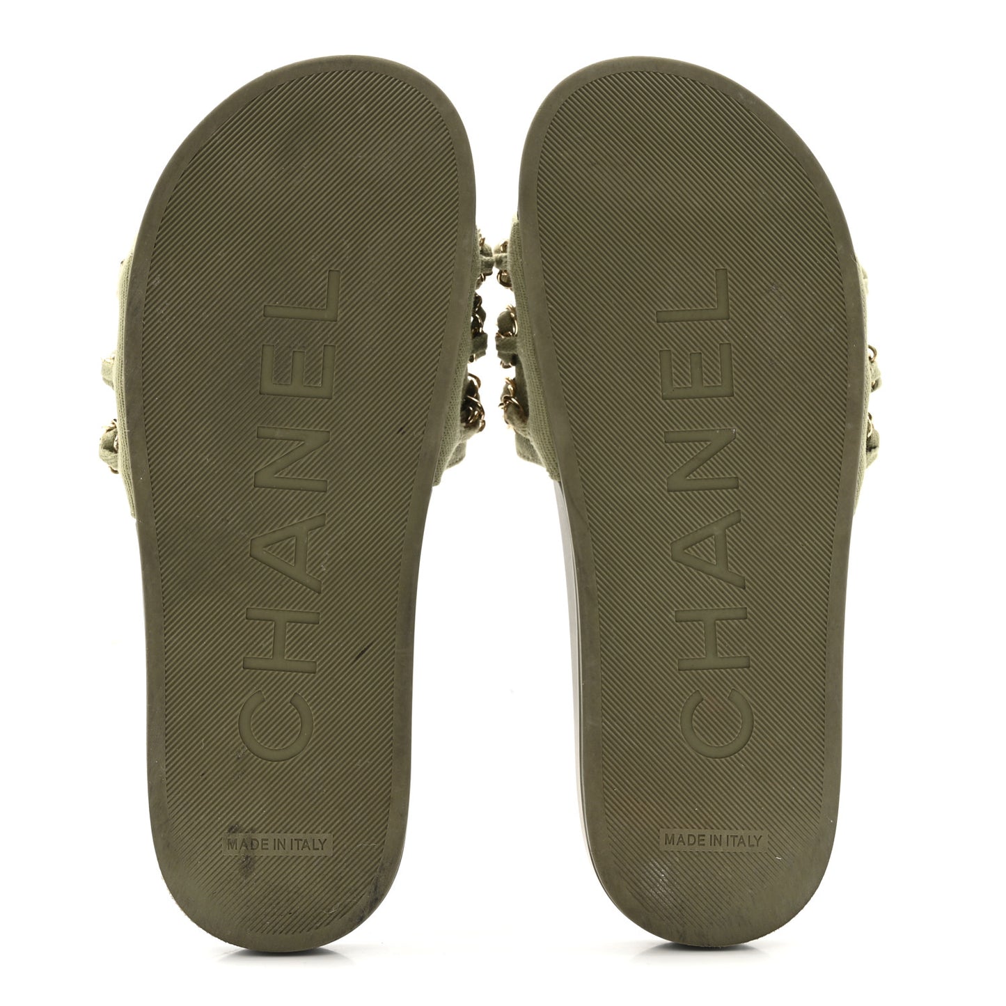 Canvas Chain Flat Sandals 37 Khaki