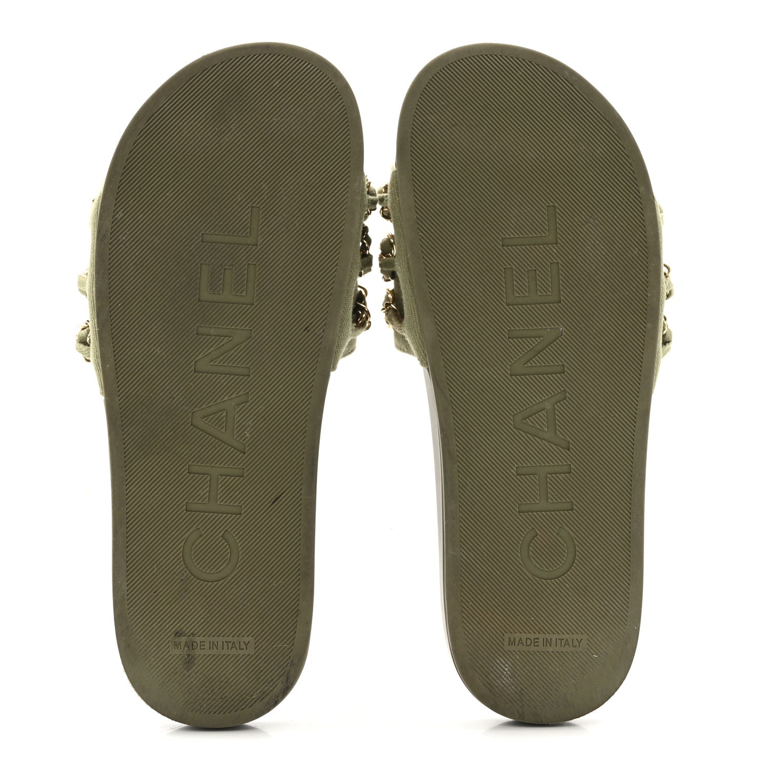 Chanel Canvas Chain Flat Sandals 37 Khaki 6 of 13