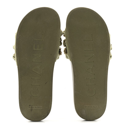 Chanel Canvas Chain Flat Sandals 37 Khaki 6 of 13