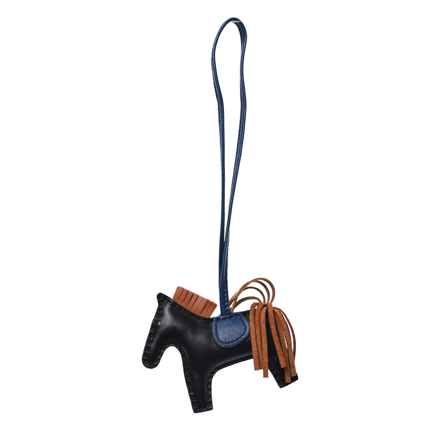 Hermes Milo Lambskin Grigri Rodeo Horse Bag Charm PM Black Bleu Encre Gold 1 of 5