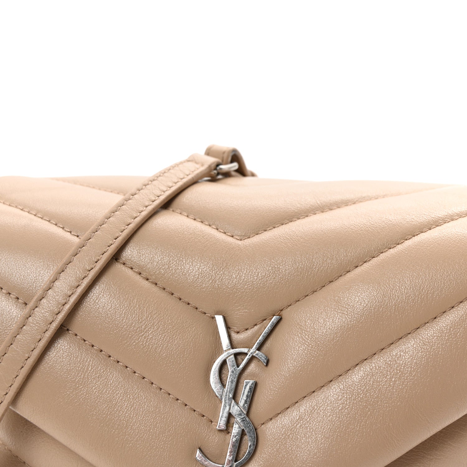 Saint Laurent Calfskin Y Quilted Monogram Toy Loulou Crossbody Bag Dark Beige 7 of 9