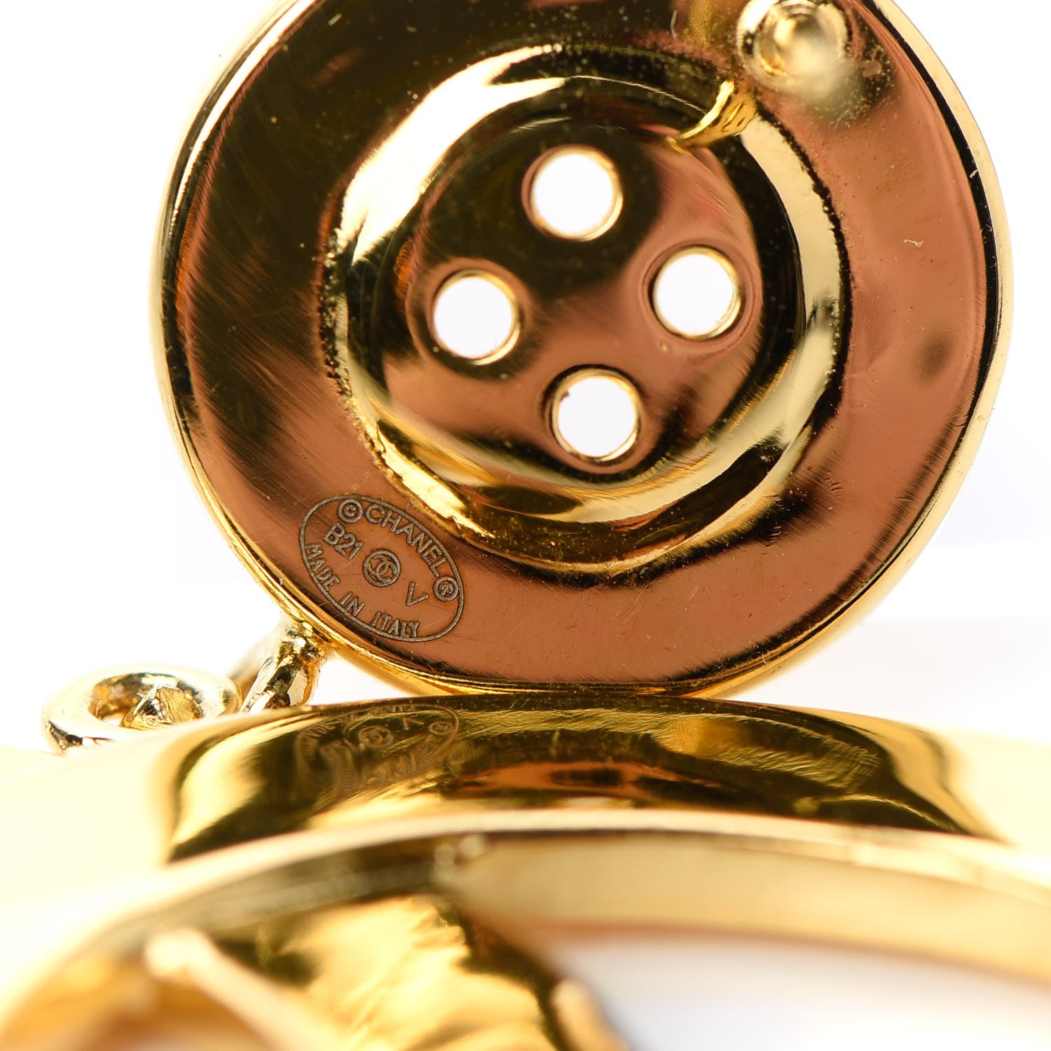 Chanel Metal Large Paris Button Earrings Gold 4 of 5
