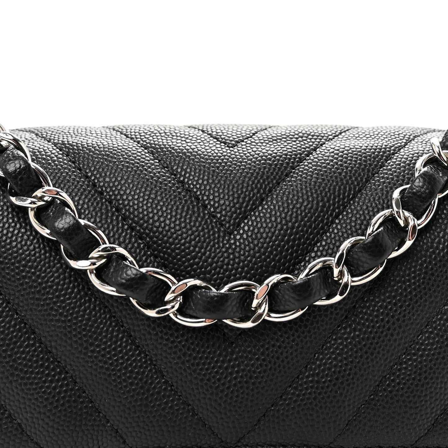 Caviar Chevron Quilted Mini Rectangular Flap Black