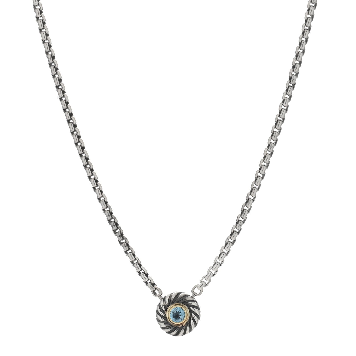 Sterling Silver 18K Yellow Gold Blue Topaz 12mm Cookie Pendant Necklace