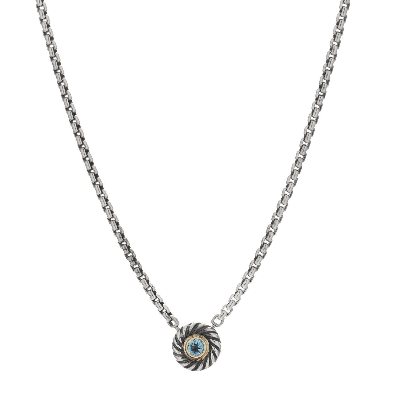 David Yurman Sterling Silver 18K Yellow Gold Blue Topaz 12mm Cookie Pendant Necklace 1 of 4