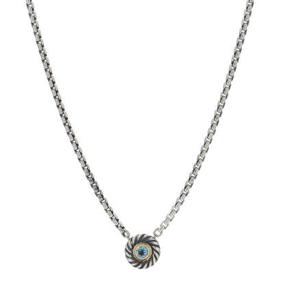 David Yurman Sterling Silver 18K Yellow Gold Blue Topaz 12mm Cookie Pendant Necklace 1 of 4
