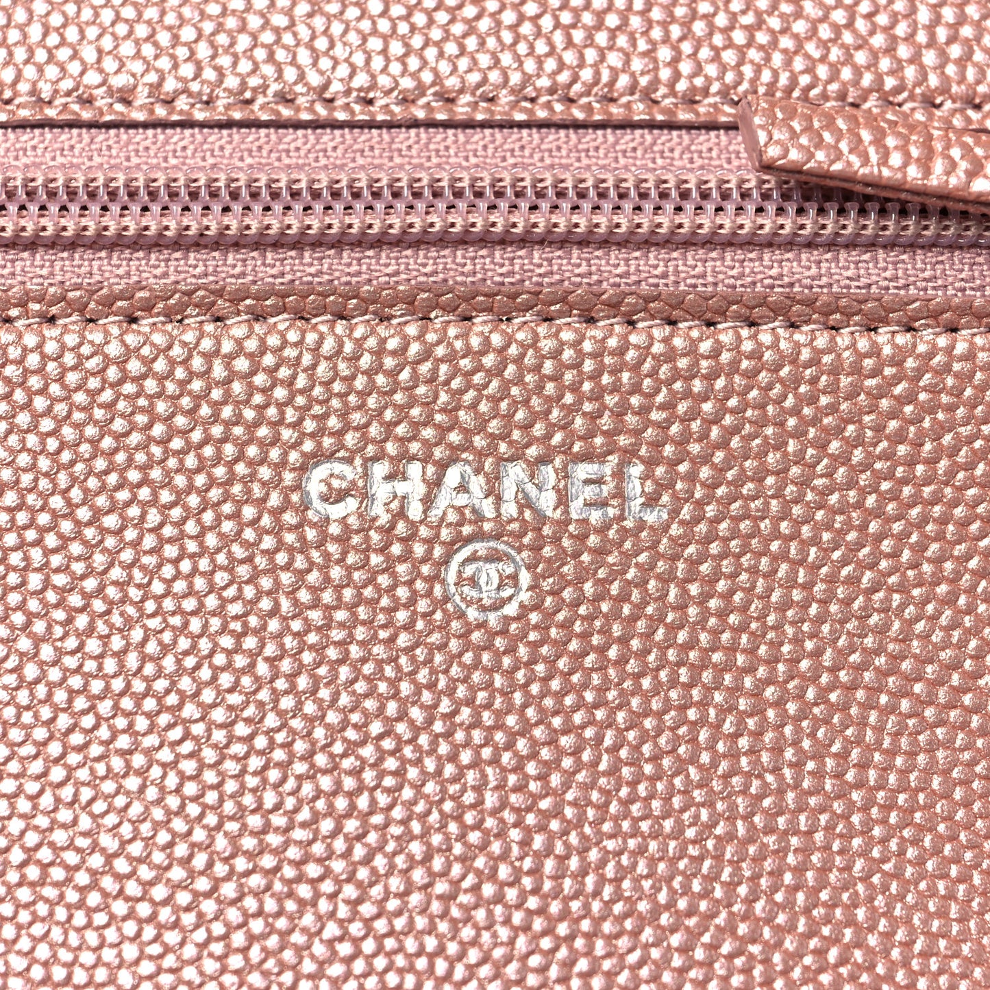 Metallic Caviar Chevron Quilted Vintage Mademoiselle Wallet On Chain WOC Pink