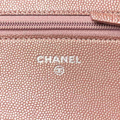 Chanel Metallic Caviar Chevron Quilted Vintage Mademoiselle Wallet On Chain WOC Pink 6 of 9
