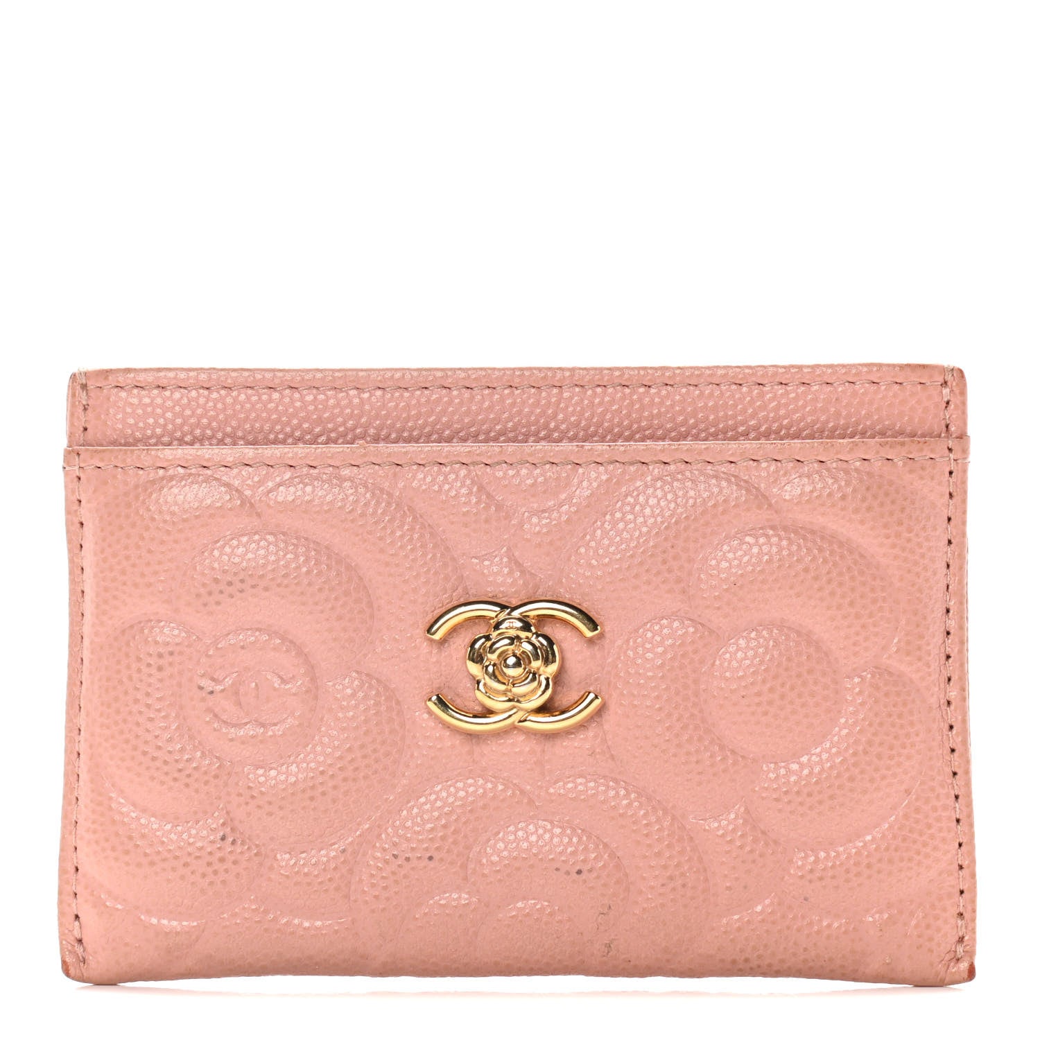 Chanel Caviar Camellia Embossed Card Holder Nude 1 of 10