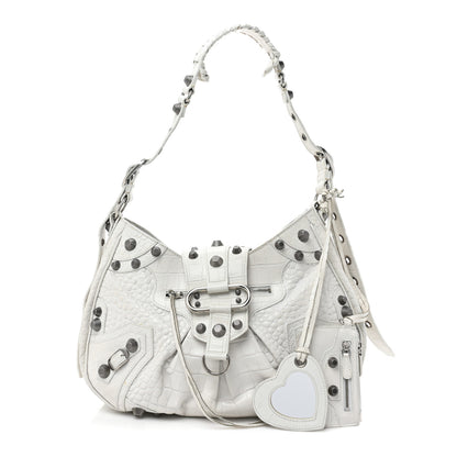 Balenciaga Extra Supple Calfskin Crocodile Embossed Medium Le Cagole Shoulder Bag White 1 of 18