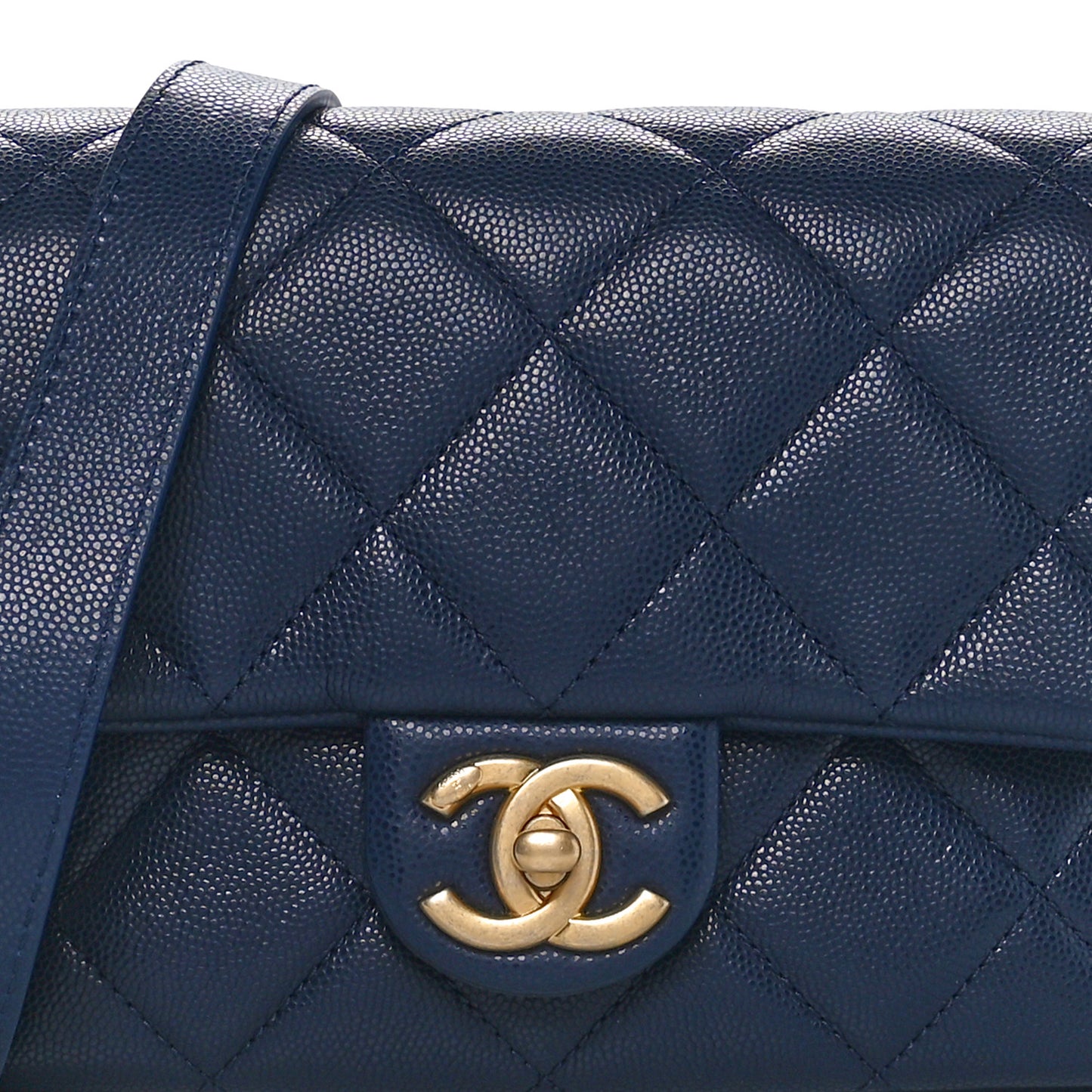 Caviar Quilted Small Twist Your Buttons Flap Blue