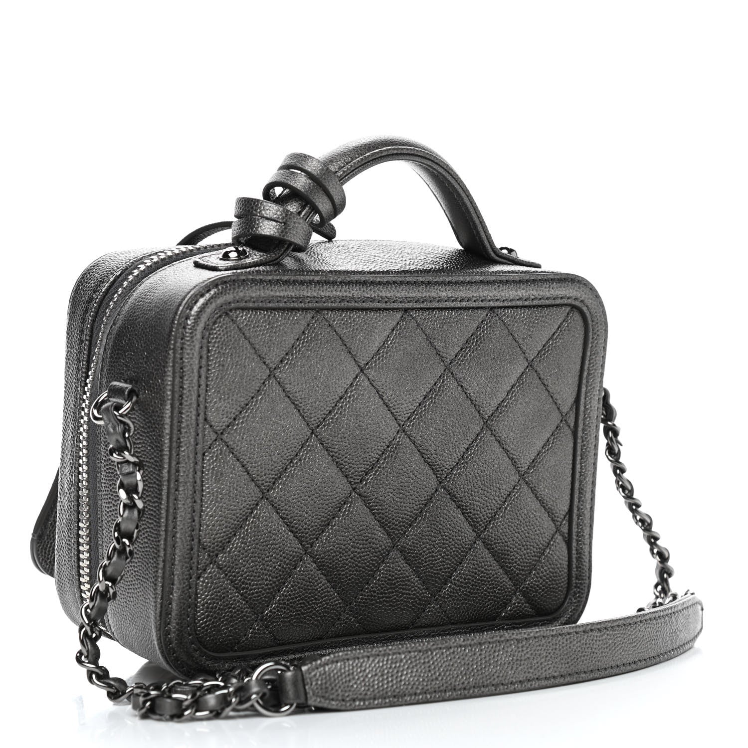 Chanel Caviar Quilted Small CC Filigree Vanity Case Dark Silver 3 of 9