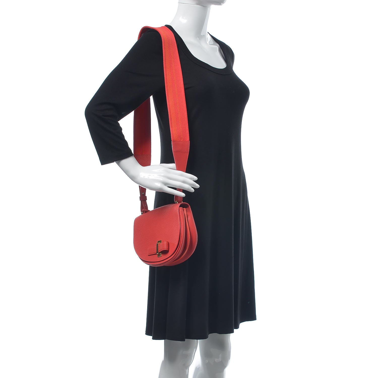 Delvaux Crispy Calfskin Mini Le Mutin Saddle Bag Coral 2 of 9