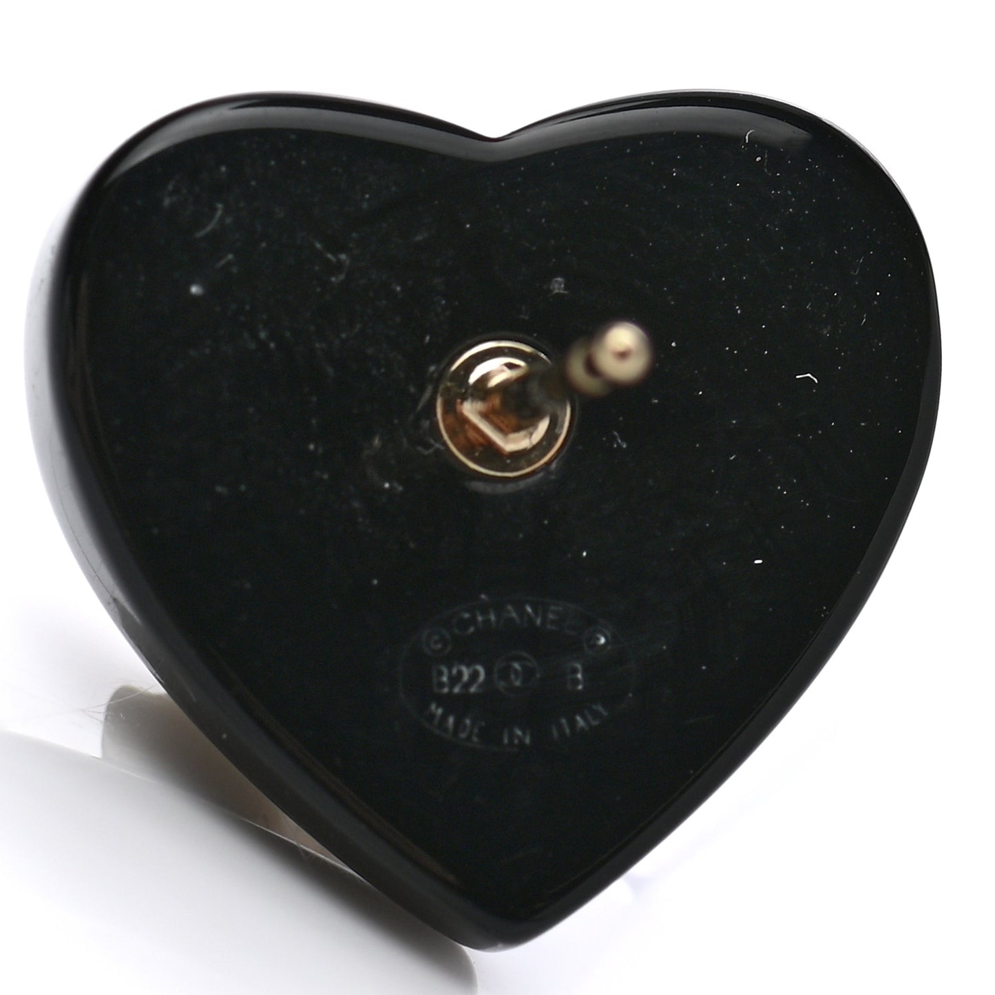 Resin Crystal CC Heart Earrings Black Gold