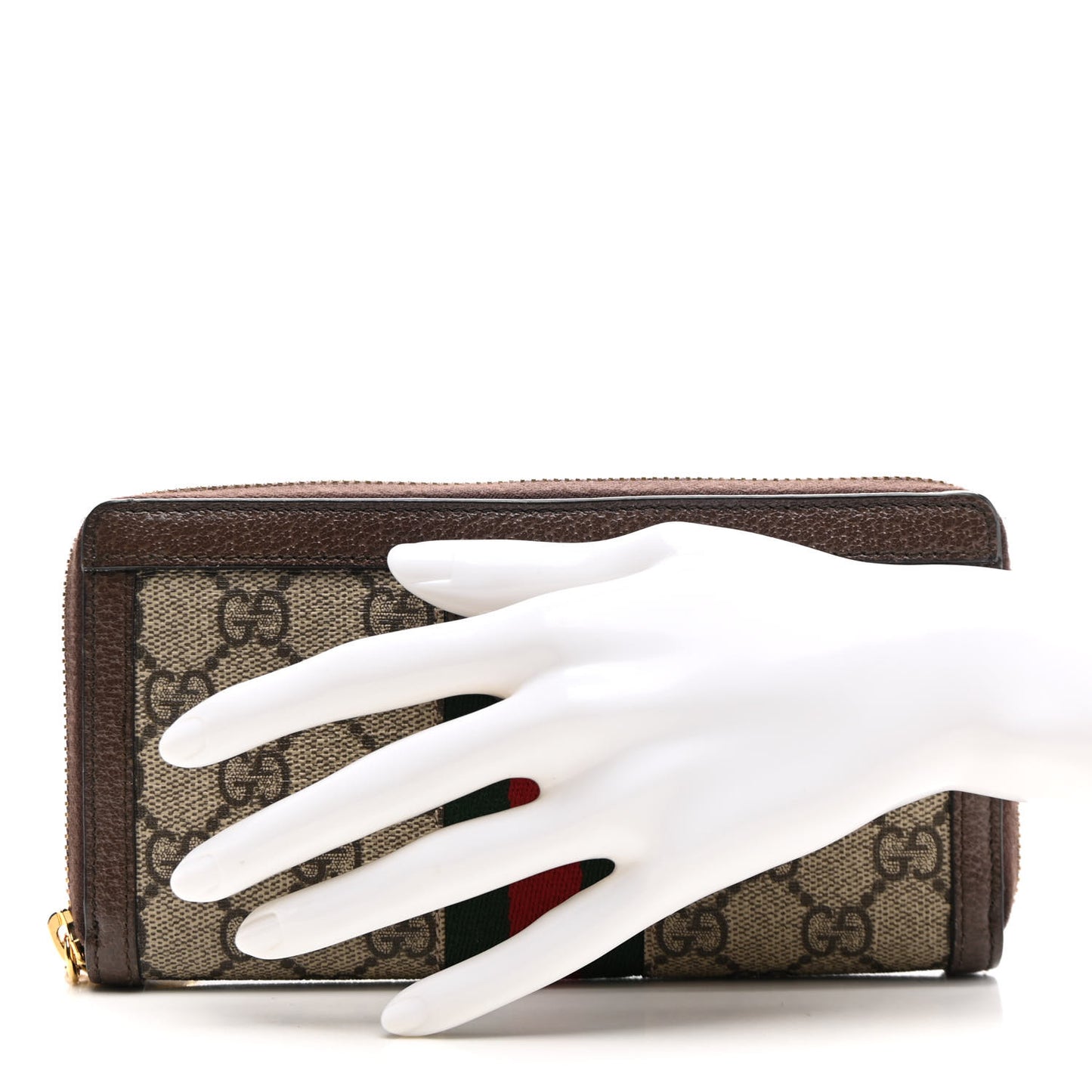 GG Supreme Monogram Web Ophidia Zip Around Wallet Brown
