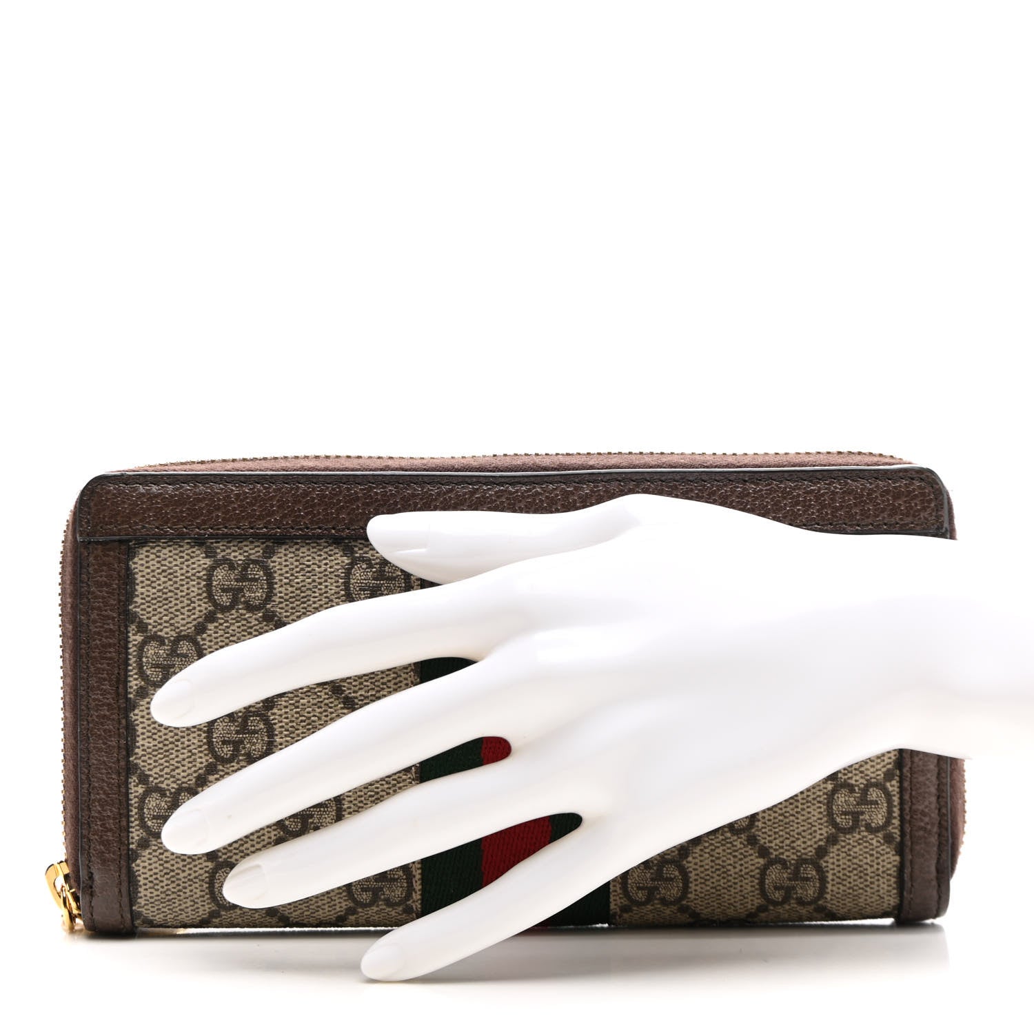 Gucci GG Supreme Monogram Web Ophidia Zip Around Wallet Brown 2 of 13