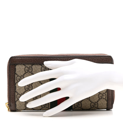 Gucci GG Supreme Monogram Web Ophidia Zip Around Wallet Brown 2 of 13