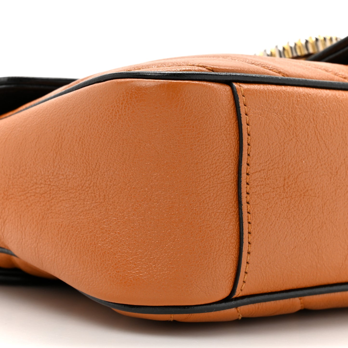 Vintage Effect Calfskin Matelasse Diagonal Small Torchon GG Marmont Shoulder Bag Cognac Black