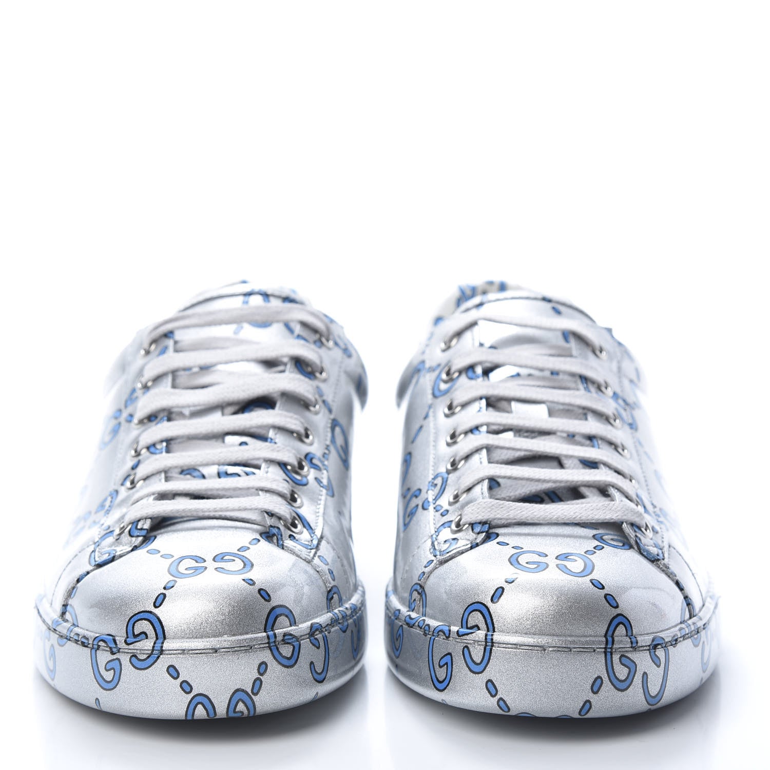 Gucci Miro Rubber Wax GucciGhost Print Mens New Ace Sneakers 9 Silver 2 of 8