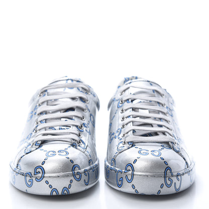 Gucci Miro Rubber Wax GucciGhost Print Mens New Ace Sneakers 9 Silver 2 of 8