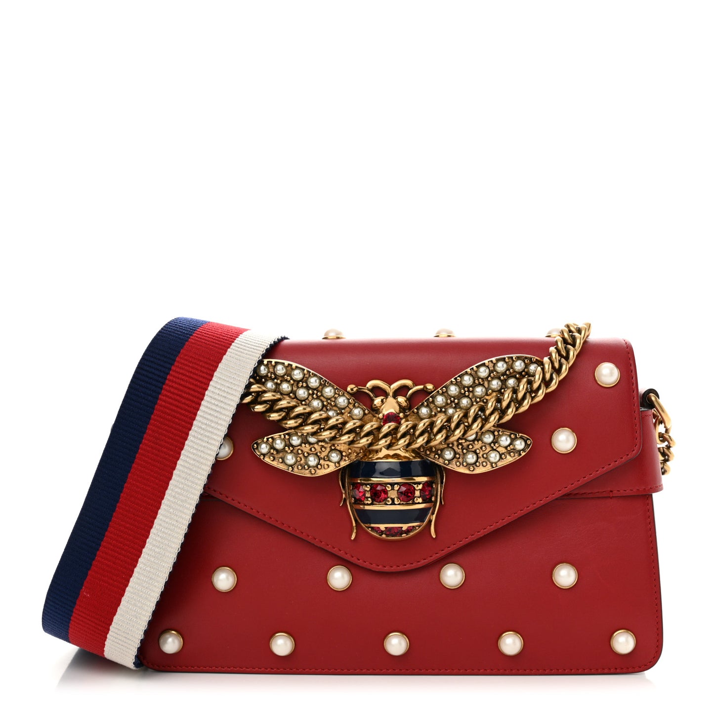 Nappa Pearl Studded Mini Queen Margaret Broadway Shoulder Bag Hibiscus Red
