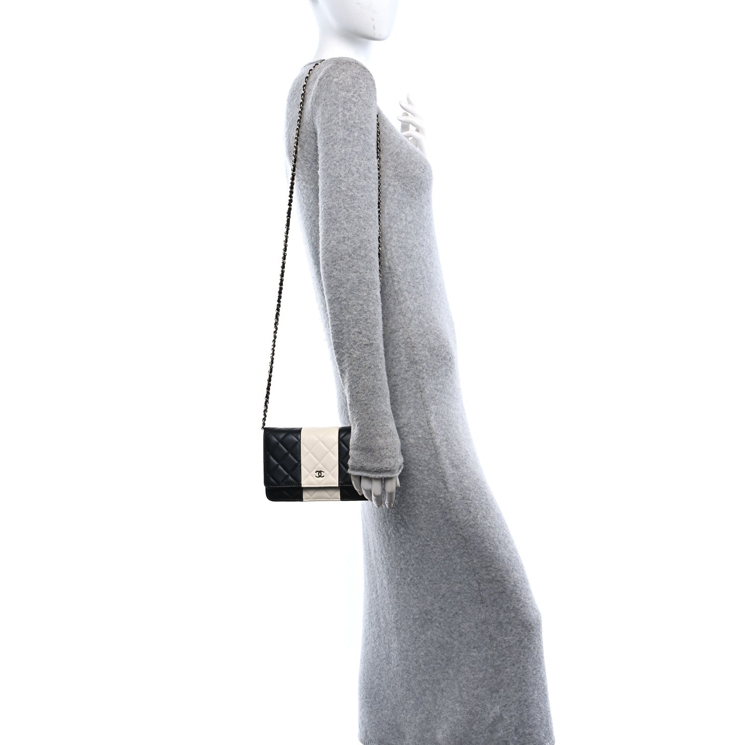 Chanel Lambskin Quilted Wallet On Chain WOC White Black 2 of 11