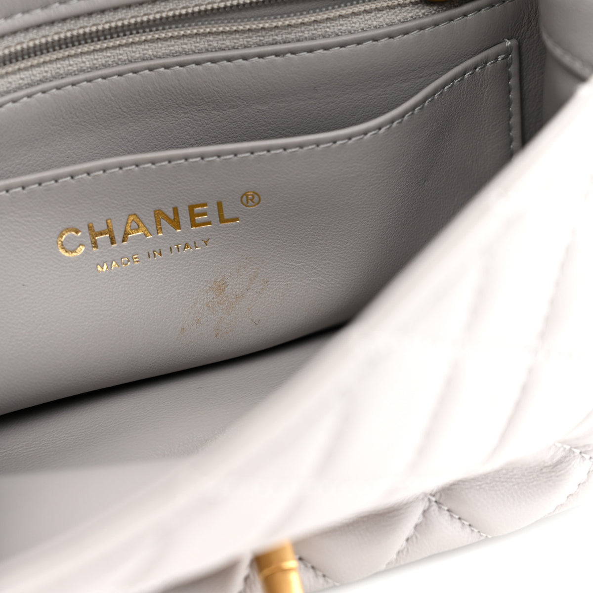 Lambskin Quilted Mini Rectangular Pearl Crush Flap Grey