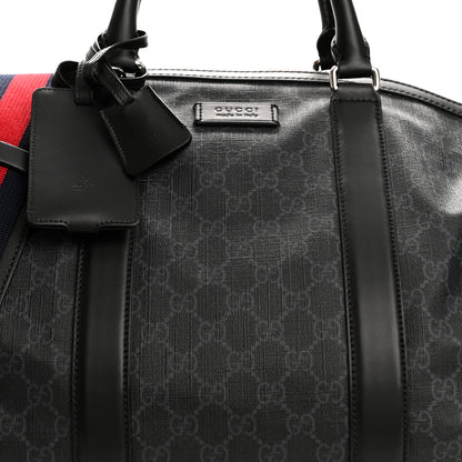Gucci Soft GG Supreme Monogram Appia Calfskin Web Large Carry On Duffle Bag Black Grey 7 of 12