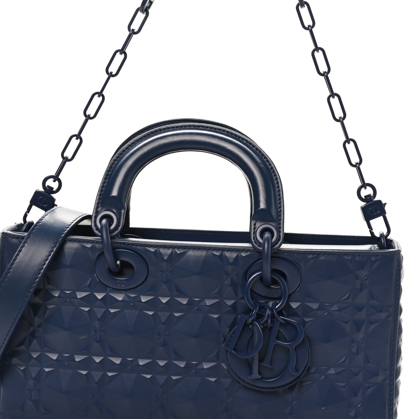 Calfskin Cannage Diamond Medium Lady D-Joy Navy Blue