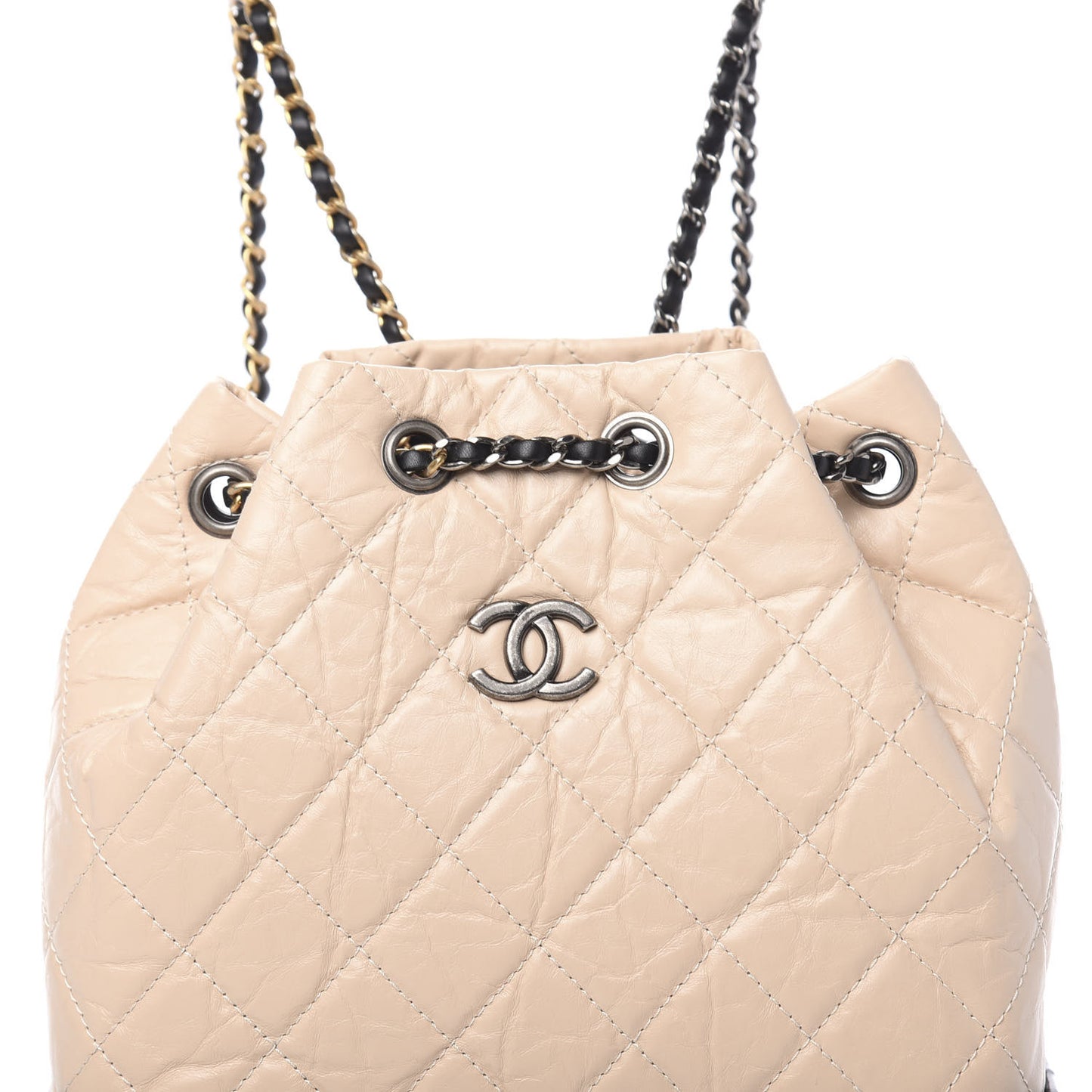 Aged Calfskin Quilted Small Gabrielle Backpack Beige Black