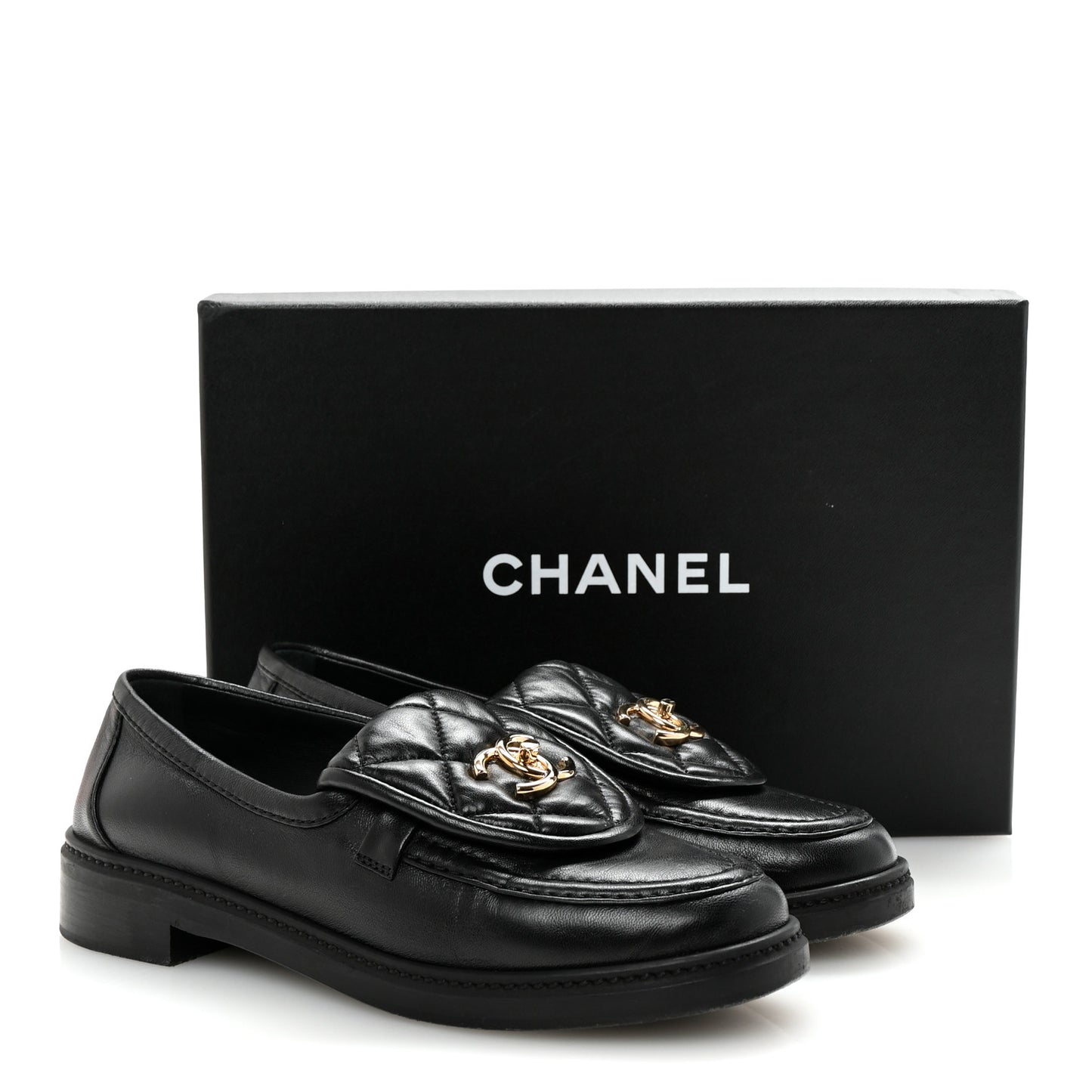 Lambskin Quilted CC Turnlock Loafers 38 Black