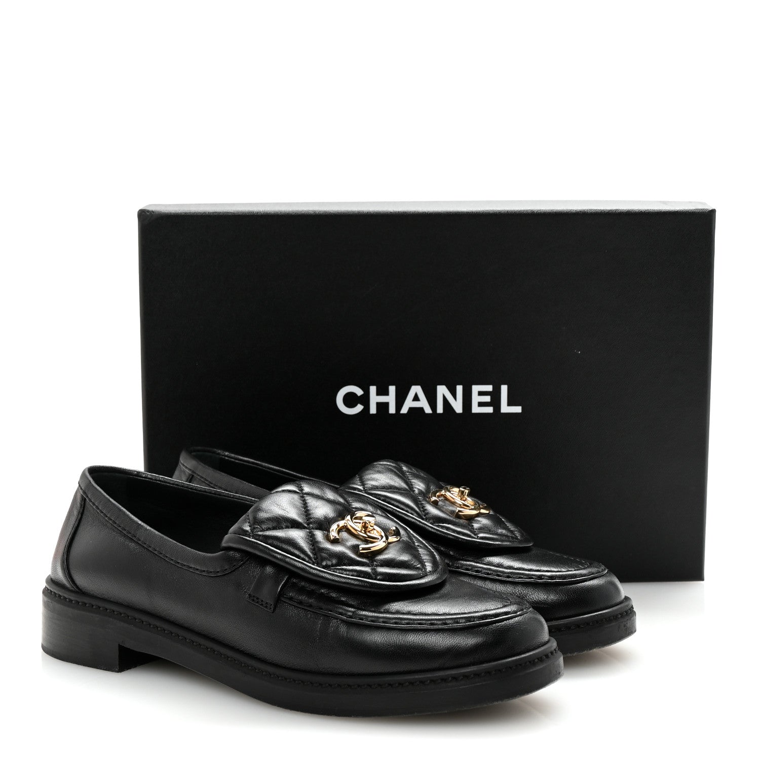 Chanel Lambskin Quilted CC Turnlock Loafers 38 Black 10 of 10